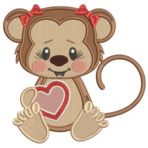 Cute Little Monkey With a Big Heart Filled Machine Embroidery Design Digitized Pattern